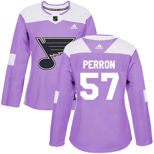 Adidas Blues #57 David Perron Purple Authentic Fights Cancer Women's Stitched NHL Jersey