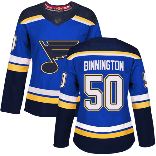 Adidas Blues #50 Jordan Binnington Blue Home Authentic Women's Stitched NHL Jersey