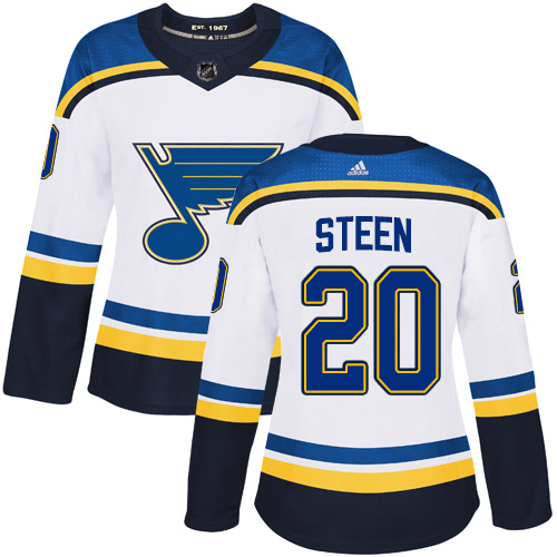Adidas Blues #20 Alexander Steen White Road Authentic Women's Stitched NHL Jersey