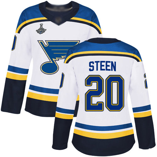 Adidas Blues #20 Alexander Steen White Road Authentic Stanley Cup Champions Women's Stitched NHL Jersey