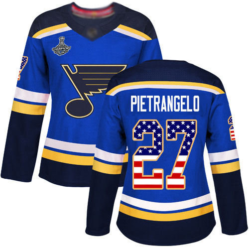 Adidas Blues #27 Alex Pietrangelo Blue Home Authentic USA Flag Stanley Cup Champions Women's Stitched NHL Jersey