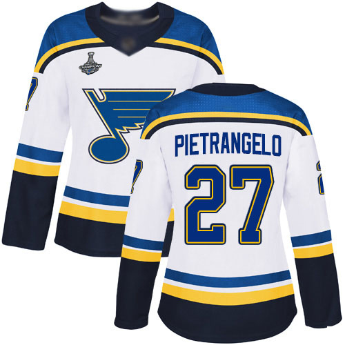 Adidas Blues #27 Alex Pietrangelo White Road Authentic Stanley Cup Champions Women's Stitched NHL Jersey