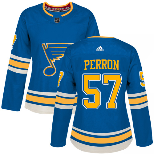 Adidas Blues #57 David Perron Blue Alternate Authentic Women's Stitched NHL Jersey