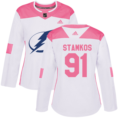 Adidas Lightning #91 Steven Stamkos White/Pink Authentic Fashion Women's Stitched NHL Jersey