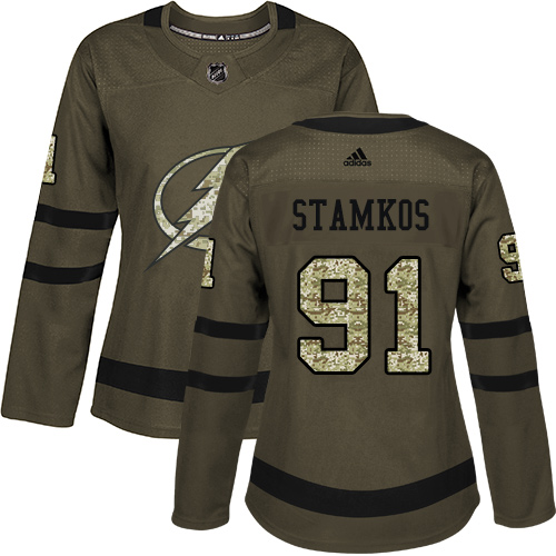 Adidas Lightning #91 Steven Stamkos Green Salute to Service Women's Stitched NHL Jersey