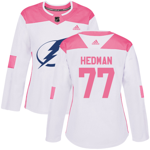 Adidas Lightning #77 Victor Hedman White/Pink Authentic Fashion Women's Stitched NHL Jersey