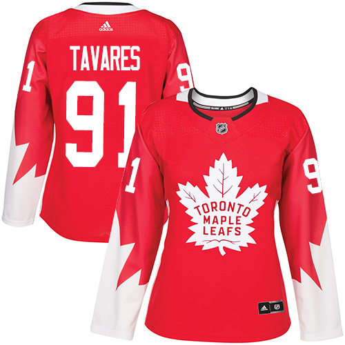 Adidas Maple Leafs #91 John Tavares Red Team Canada Authentic Women's Stitched NHL Jersey