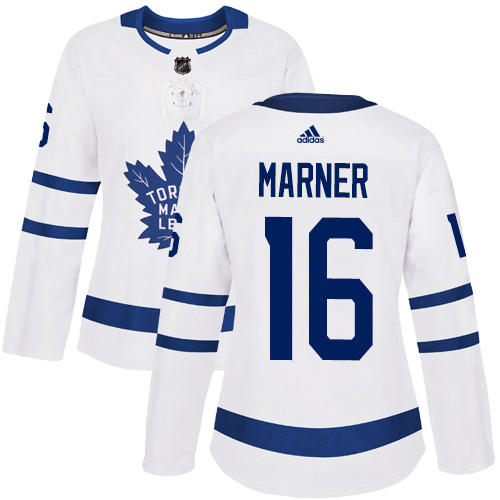 Adidas Maple Leafs #16 Mitchell Marner White Road Authentic Women's Stitched NHL Jersey
