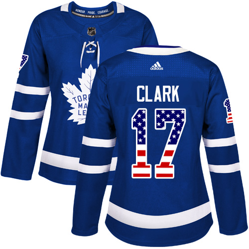 Adidas Maple Leafs #17 Wendel Clark Blue Home Authentic USA Flag Women's Stitched NHL Jersey