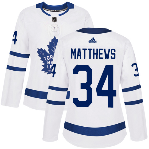 Adidas Maple Leafs #34 Auston Matthews White Road Authentic Women's Stitched NHL Jersey