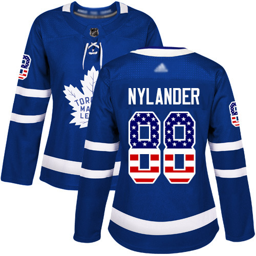 Adidas Maple Leafs #88 William Nylander Blue Home Authentic USA Flag Women's Stitched NHL Jersey