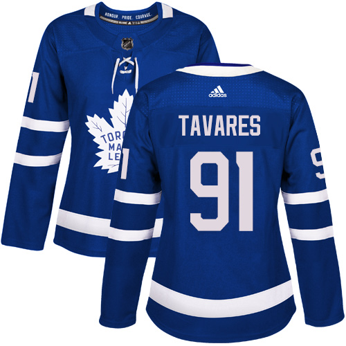Adidas Maple Leafs #91 John Tavares Blue Home Authentic Women's Stitched NHL Jersey