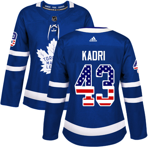 Adidas Maple Leafs #43 Nazem Kadri Blue Home Authentic USA Flag Women's Stitched NHL Jersey