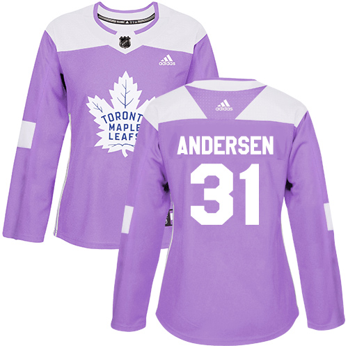 Adidas Maple Leafs #31 Frederik Andersen Purple Authentic Fights Cancer Women's Stitched NHL Jersey