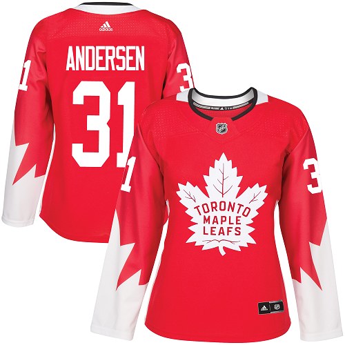 Adidas Maple Leafs #31 Frederik Andersen Red Team Canada Authentic Women's Stitched NHL Jersey