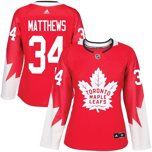 Adidas Maple Leafs #34 Auston Matthews Red Team Canada Authentic Women's Stitched NHL Jersey