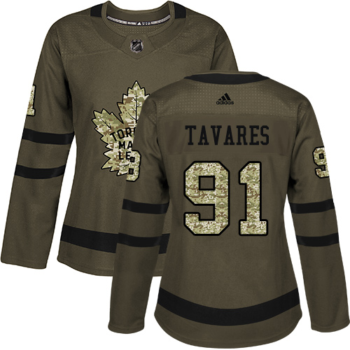 Adidas Maple Leafs #91 John Tavares Green Salute to Service Women's Stitched NHL Jersey