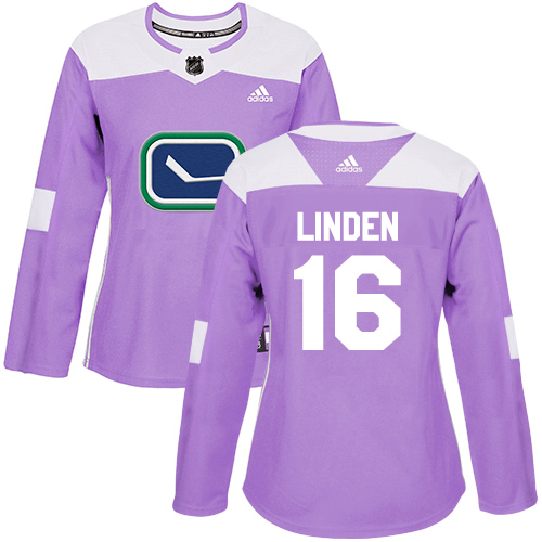 Adidas Canucks #16 Trevor Linden Purple Authentic Fights Cancer Women's Stitched NHL Jersey