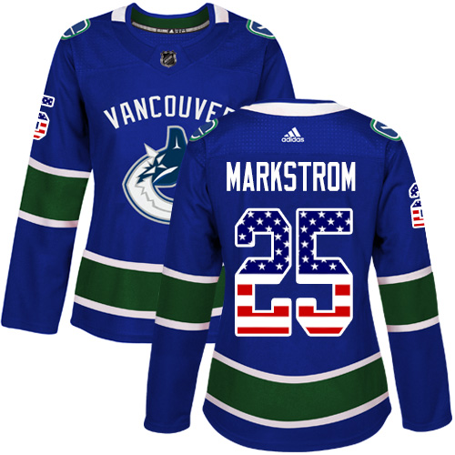 Adidas Canucks #25 Jacob Markstrom Blue Home Authentic USA Flag Women's Stitched NHL Jersey