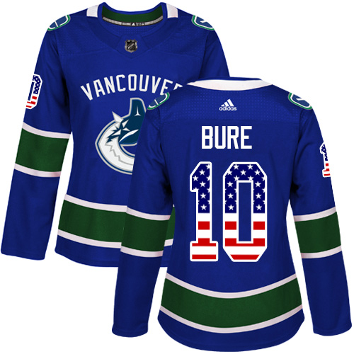 Adidas Canucks #10 Pavel Bure Blue Home Authentic USA Flag Women's Stitched NHL Jersey