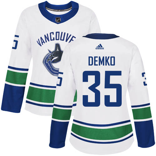 Adidas Canucks #35 Thatcher Demko White Road Authentic Women's Stitched NHL Jersey