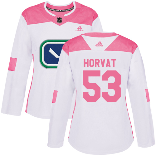 Adidas Canucks #53 Bo Horvat White/Pink Authentic Fashion Women's Stitched NHL Jersey
