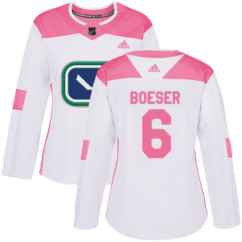 Adidas Canucks #6 Brock Boeser White/Pink Authentic Fashion Women's Stitched NHL Jersey