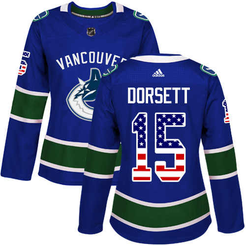 Adidas Canucks #15 Derek Dorsett Blue Home Authentic USA Flag Women's Stitched NHL Jersey
