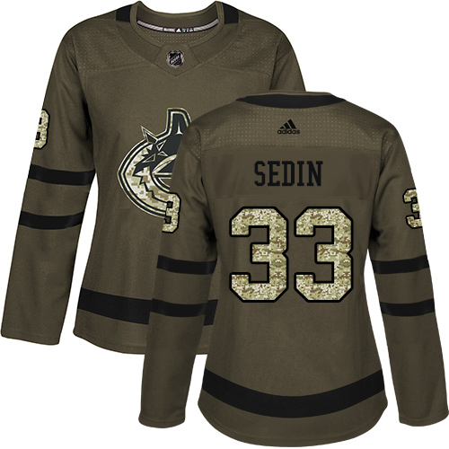 Adidas Canucks #33 Henrik Sedin Green Salute to Service Women's Stitched NHL Jersey