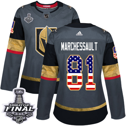 Adidas Golden Knights #81 Jonathan Marchessault Grey Home Authentic USA Flag 2018 Stanley Cup Final Women's Stitched NHL Jersey