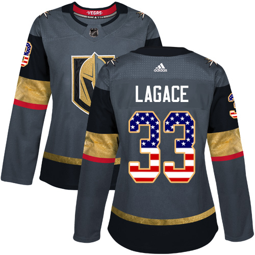 Adidas Golden Knights #33 Maxime Lagace Grey Home Authentic USA Flag Women's Stitched NHL Jersey