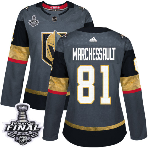 Adidas Golden Knights #81 Jonathan Marchessault Grey Home Authentic 2018 Stanley Cup Final Women's Stitched NHL Jersey