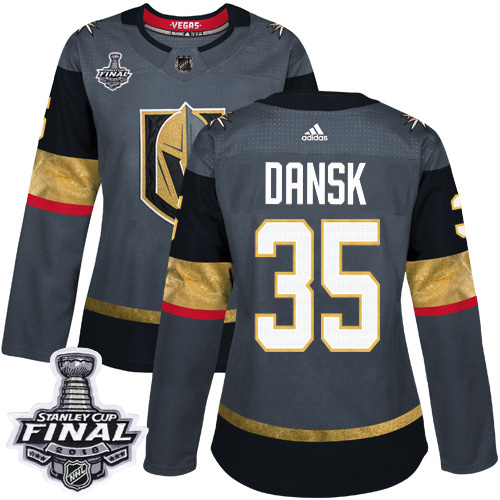Adidas Golden Knights #35 Oscar Dansk Grey Home Authentic 2018 Stanley Cup Final Women's Stitched NHL Jersey