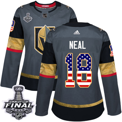 Adidas Golden Knights #18 James Neal Grey Home Authentic USA Flag 2018 Stanley Cup Final Women's Stitched NHL Jersey