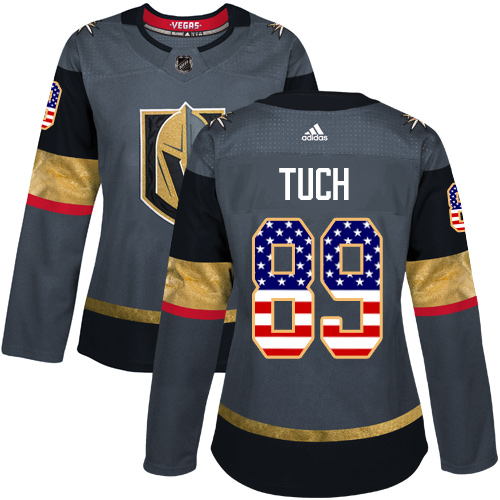 Adidas Golden Knights #89 Alex Tuch Grey Home Authentic USA Flag Women's Stitched NHL Jersey
