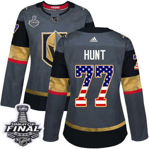 Adidas Golden Knights #77 Brad Hunt Grey Home Authentic USA Flag 2018 Stanley Cup Final Women's Stitched NHL Jersey