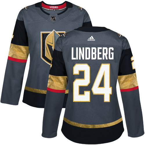 Adidas Golden Knights #24 Oscar Lindberg Grey Home Authentic Women's Stitched NHL Jersey