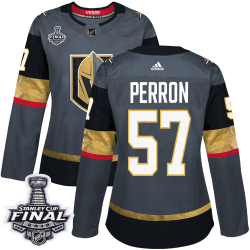 Adidas Golden Knights #57 David Perron Grey Home Authentic 2018 Stanley Cup Final Women's Stitched NHL Jersey