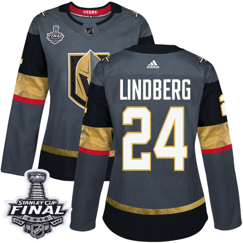 Adidas Golden Knights #24 Oscar Lindberg Grey Home Authentic 2018 Stanley Cup Final Women's Stitched NHL Jersey