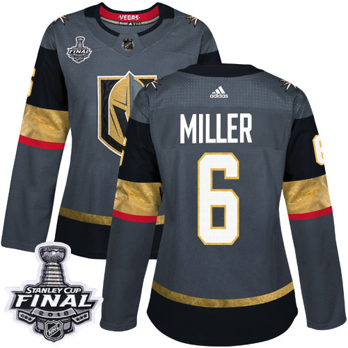 Adidas Golden Knights #6 Colin Miller Grey Home Authentic 2018 Stanley Cup Final Women's Stitched NHL Jersey