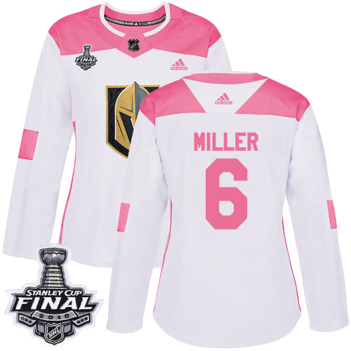 Adidas Golden Knights #6 Colin Miller White/Pink Authentic Fashion 2018 Stanley Cup Final Women's Stitched NHL Jersey