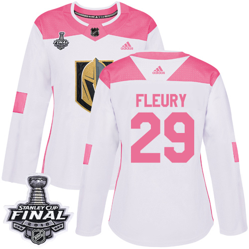 Adidas Golden Knights #29 Marc-Andre Fleury White/Pink Authentic Fashion 2018 Stanley Cup Final Women's Stitched NHL Jersey
