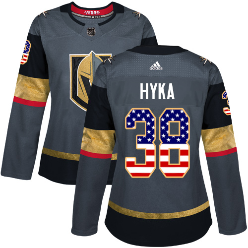 Adidas Golden Knights #38 Tomas Hyka Grey Home Authentic USA Flag Women's Stitched NHL Jersey