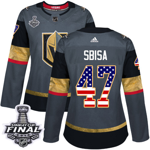 Adidas Golden Knights #47 Luca Sbisa Grey Home Authentic USA Flag 2018 Stanley Cup Final Women's Stitched NHL Jersey