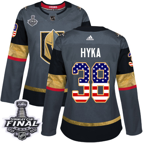 Adidas Golden Knights #38 Tomas Hyka Grey Home Authentic USA Flag 2018 Stanley Cup Final Women's Stitched NHL Jersey