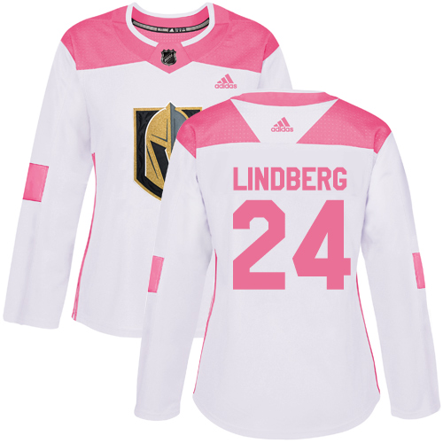 Adidas Golden Knights #24 Oscar Lindberg White/Pink Authentic Fashion Women's Stitched NHL Jersey