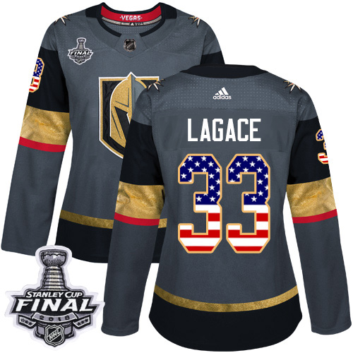 Adidas Golden Knights #33 Maxime Lagace Grey Home Authentic USA Flag 2018 Stanley Cup Final Women's Stitched NHL Jersey
