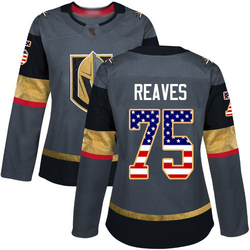 Adidas Golden Knights #75 Ryan Reaves Grey Home Authentic USA Flag Women's Stitched NHL Jersey
