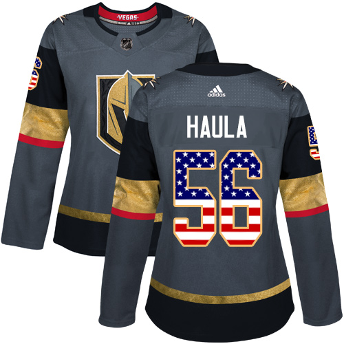 Adidas Golden Knights #56 Erik Haula Grey Home Authentic USA Flag Women's Stitched NHL Jersey