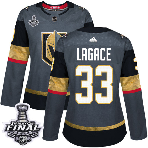 Adidas Golden Knights #33 Maxime Lagace Grey Home Authentic 2018 Stanley Cup Final Women's Stitched NHL Jersey